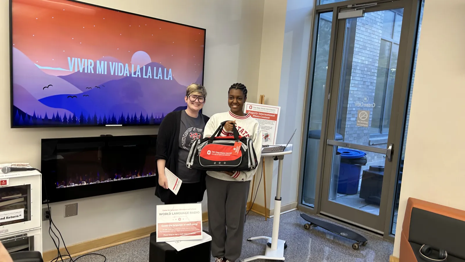 student with world language song identification contest prize