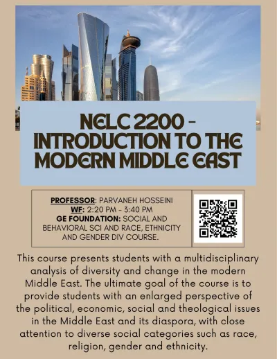 Nelc 2200 course flyer showing cityscape in Middle east